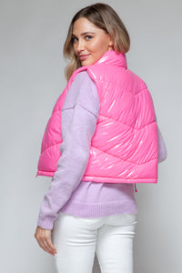 Pink Zip-Up Turtleneck Shiny Quilted Vest – Chic & Cozy ✨