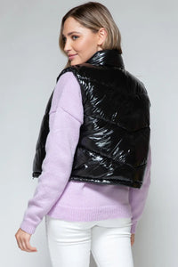 Black Shiny Puffy Quilted Vest