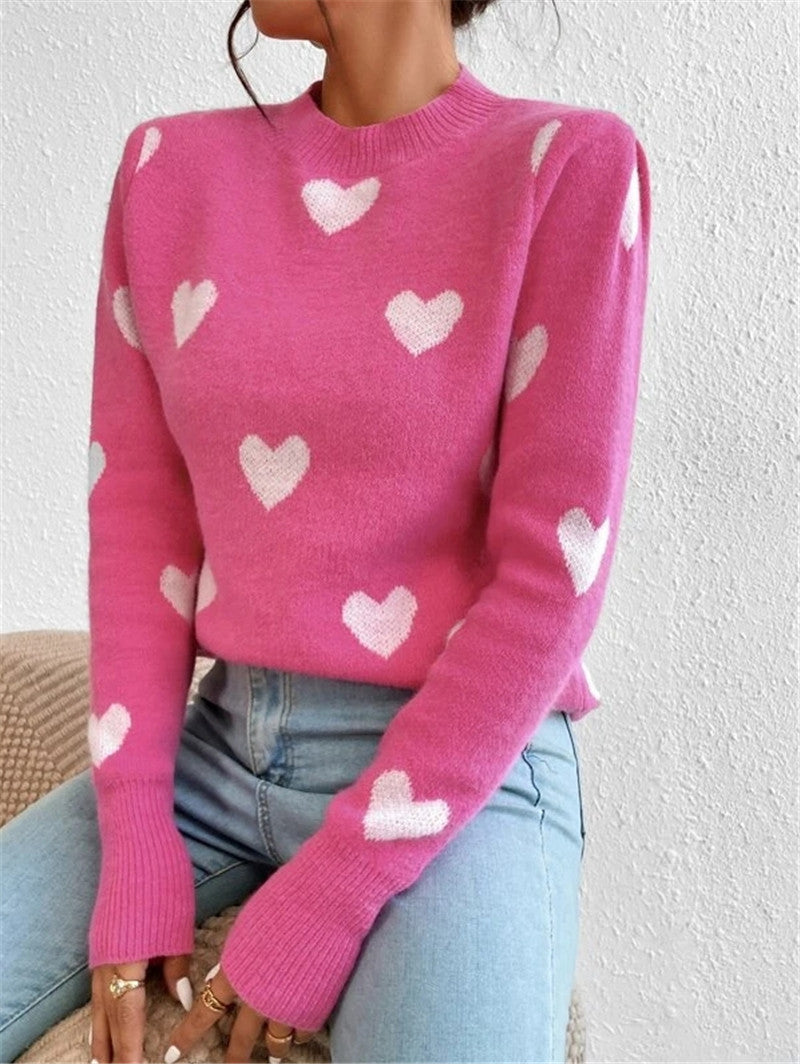 Posh Heart Pattern Loose Knitted Sweater