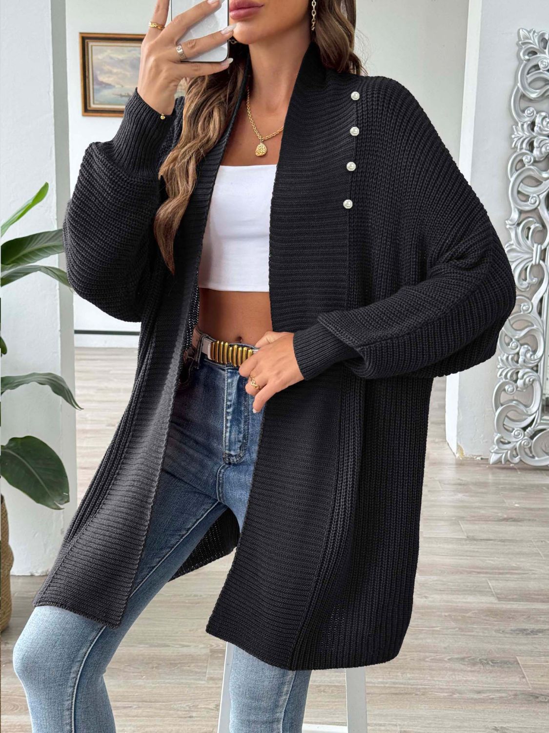 Posh Open Front Pearl Cardigan