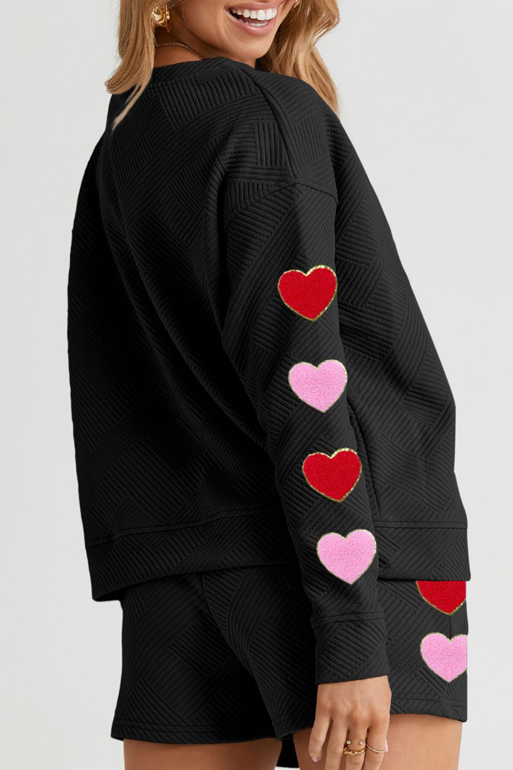 Posh Heart Black Drawstring Shorts Set