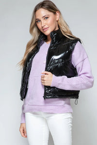 Black Shiny Puffy Quilted Vest
