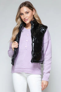 Black Shiny Puffy Quilted Vest