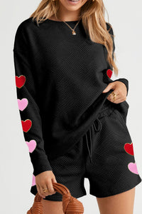 Posh Heart Black Drawstring Shorts Set