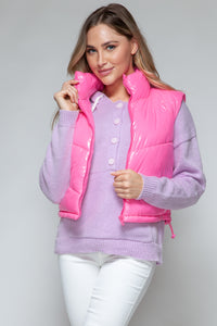 Pink Zip-Up Turtleneck Shiny Quilted Vest – Chic & Cozy ✨
