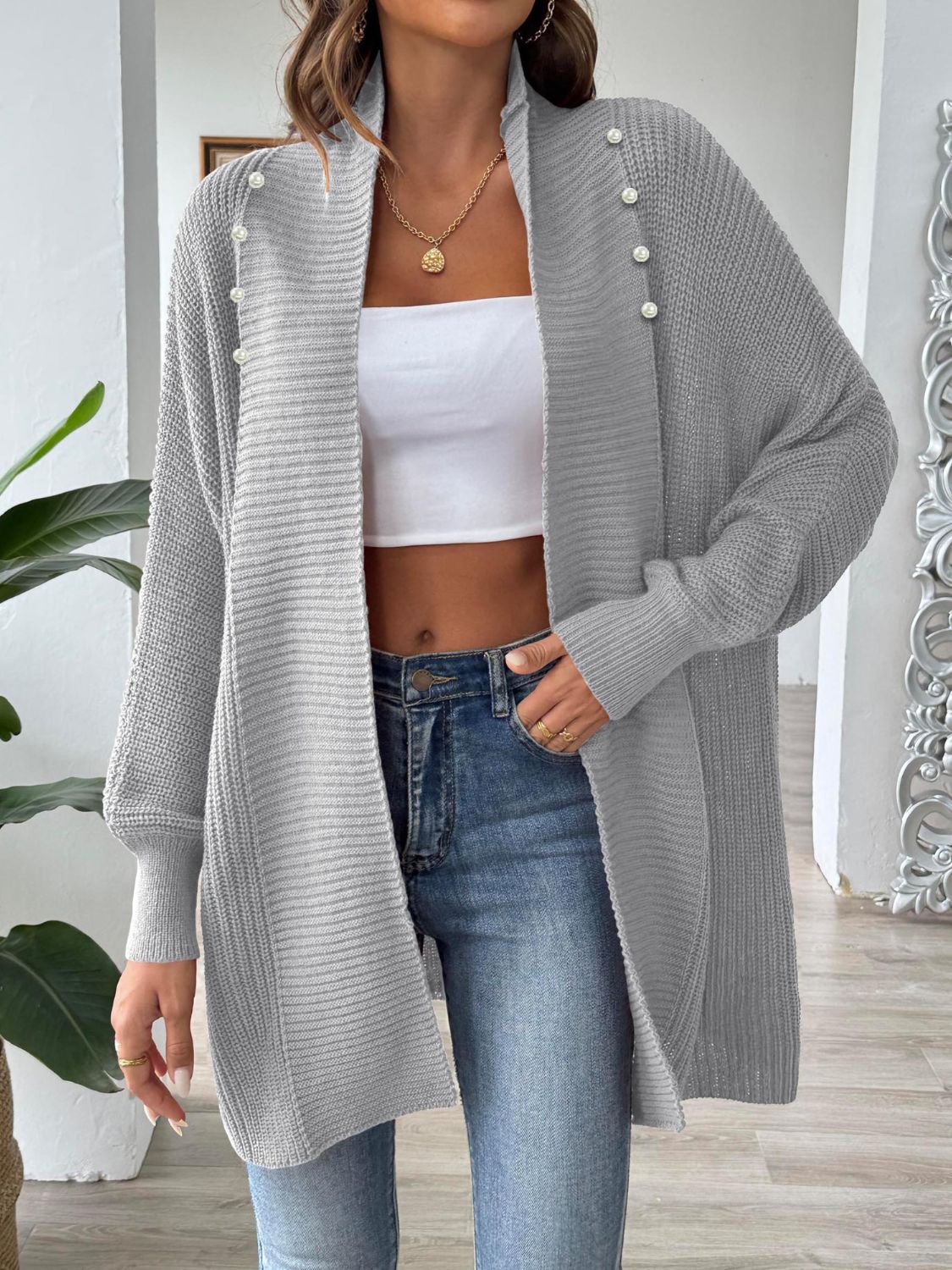 Posh Open Front Pearl Cardigan