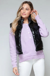 Black Shiny Puffy Quilted Vest