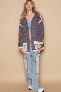 Stylish Embroidered Quilted Jacket with Crochet Pockets for Fashionable Layering