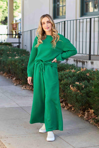 Full Size Textured Long Sleeve Top and Drawstring Pants Set