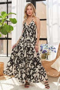 Crisscross Two-Tone V-Neck Maxi Dress Spring