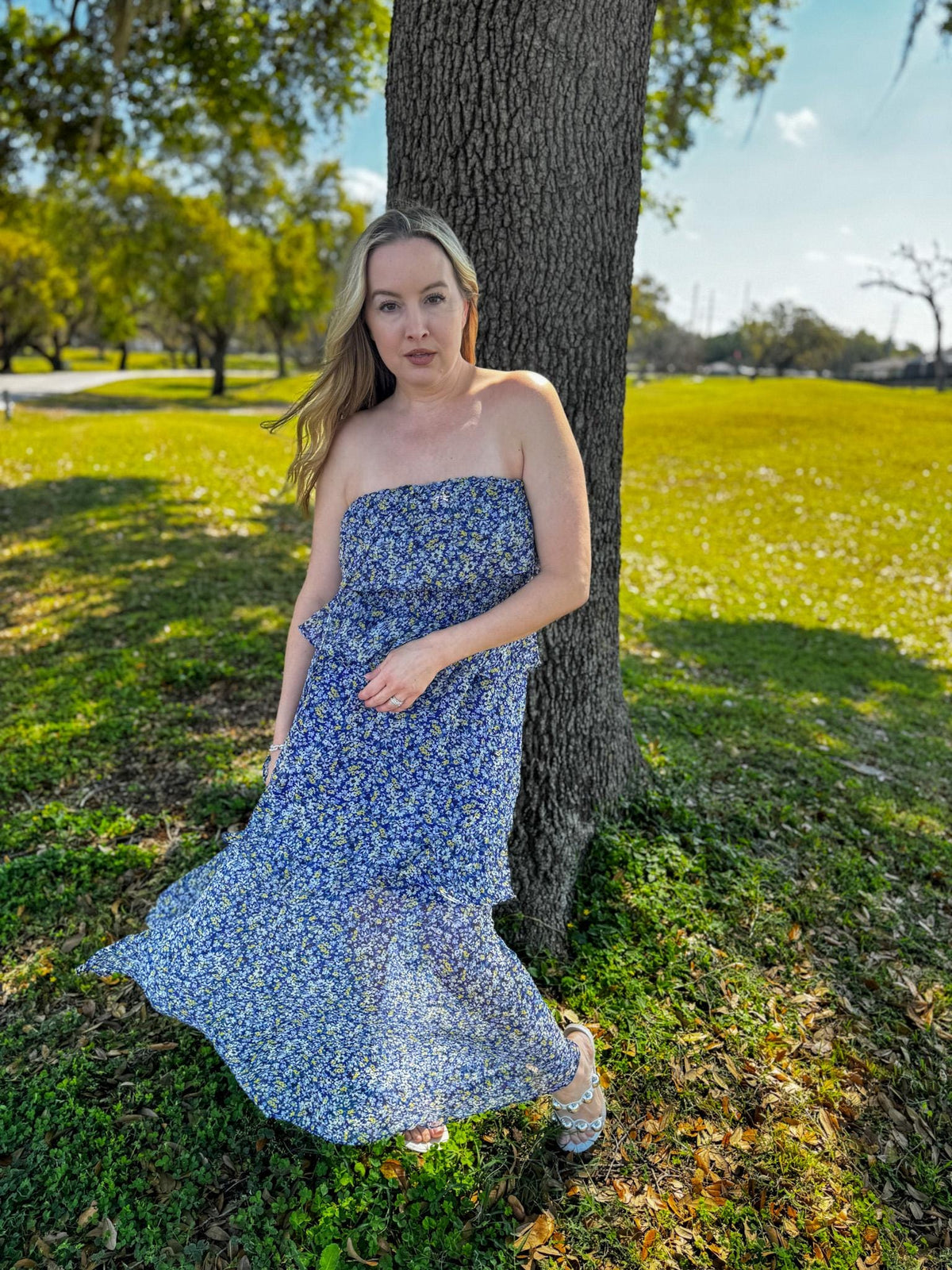 Maxi Dress Ruffled Smocked Floral Halter Neck