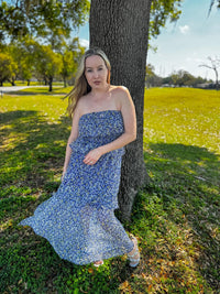 Maxi Dress Ruffled Smocked Floral Halter Neck