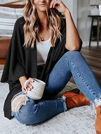 Bat Sleeve Waffle Knit Cardigan