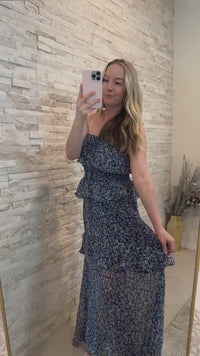 Maxi Dress Ruffled Smocked Floral Halter Neck