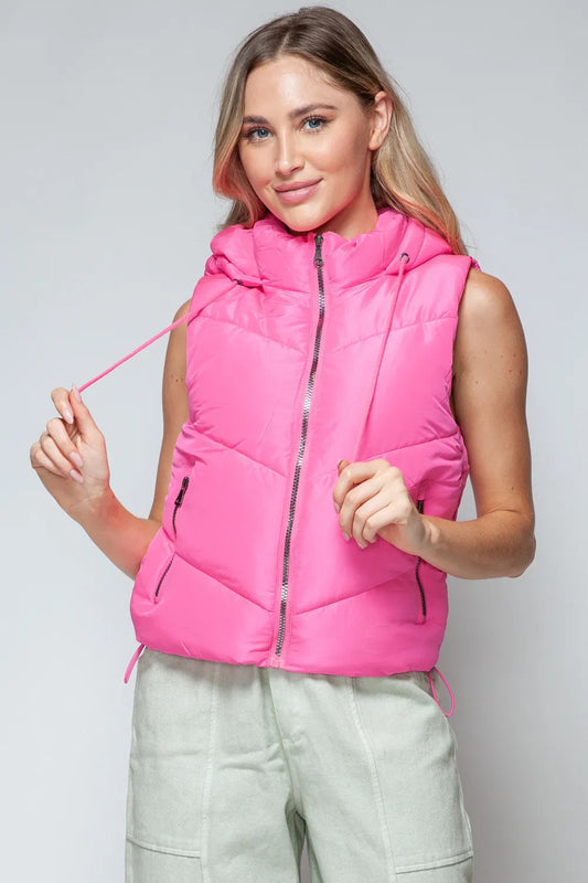 Snobbish Pink Zip Up Quilted Hooded Vest