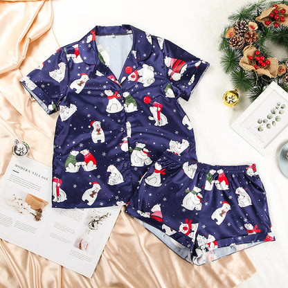 Christmas Satin Short-sleeved Pajamas Set Women