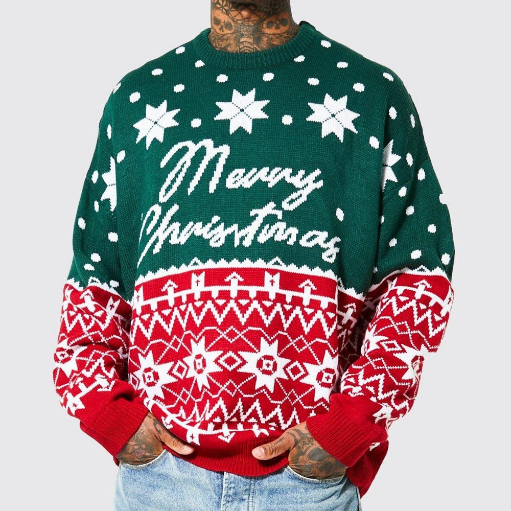 Posh Men's Knitted Loose Merry Christmas Sweater