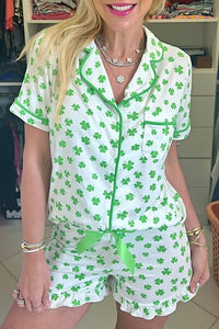 Lucky Clover Shirt and Shorts Lounge Set – Two-Piece Loungewear for Women
