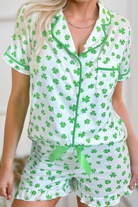 Soft Fabric & Frill Details – Lucky Clover Two-Piece Lounge Set