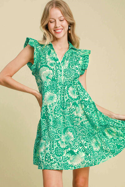 Umgee Plus Size Babydoll Dress with Ruffle Sleeves – 100% Cotton