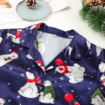 Christmas Satin Short-sleeved Pajamas Set Women