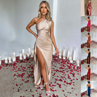 Sexy One-Shoulder Elegant Slit Dress